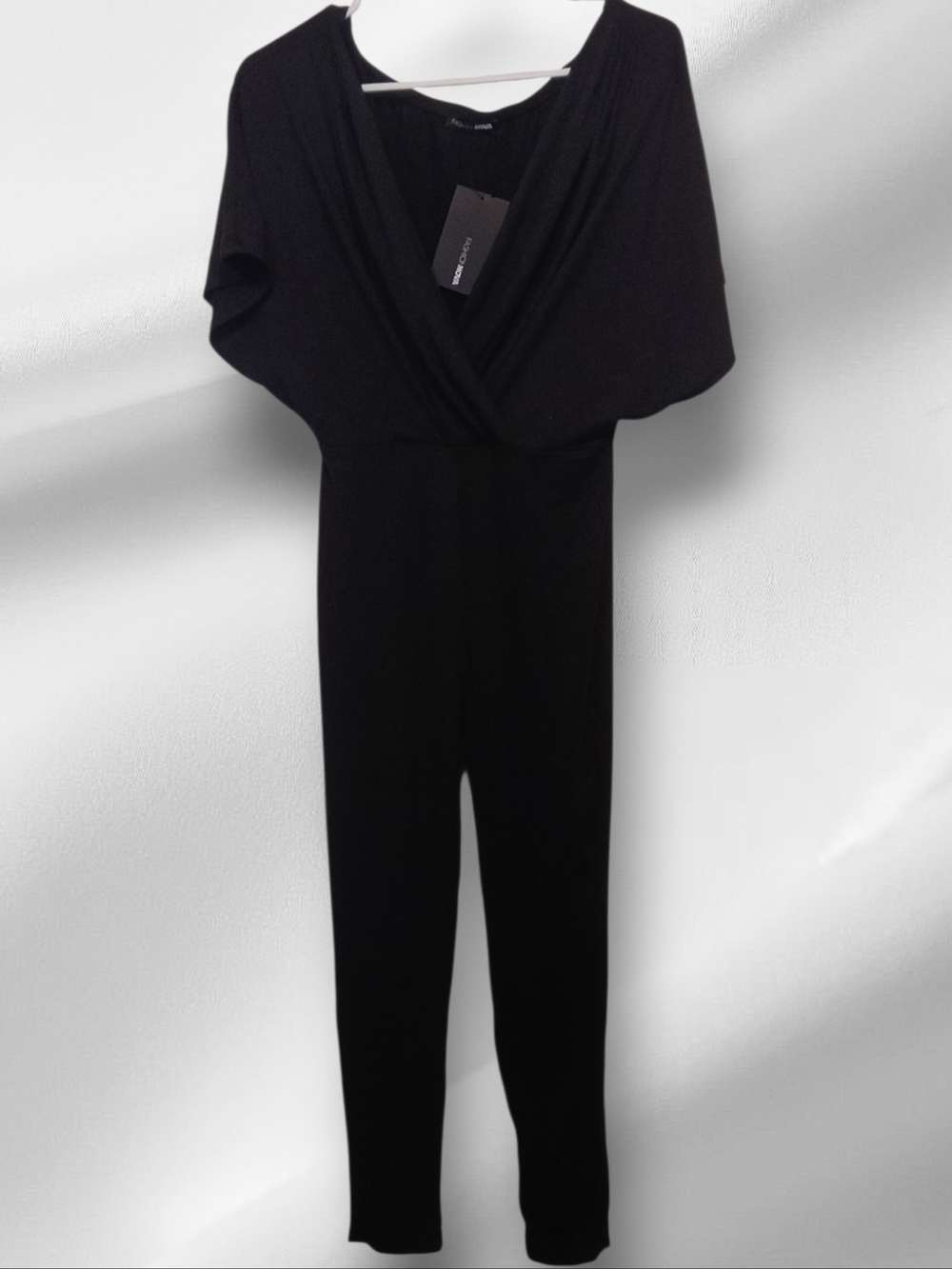 Fashion Nova Black Draped V-Neck Jumpsuit